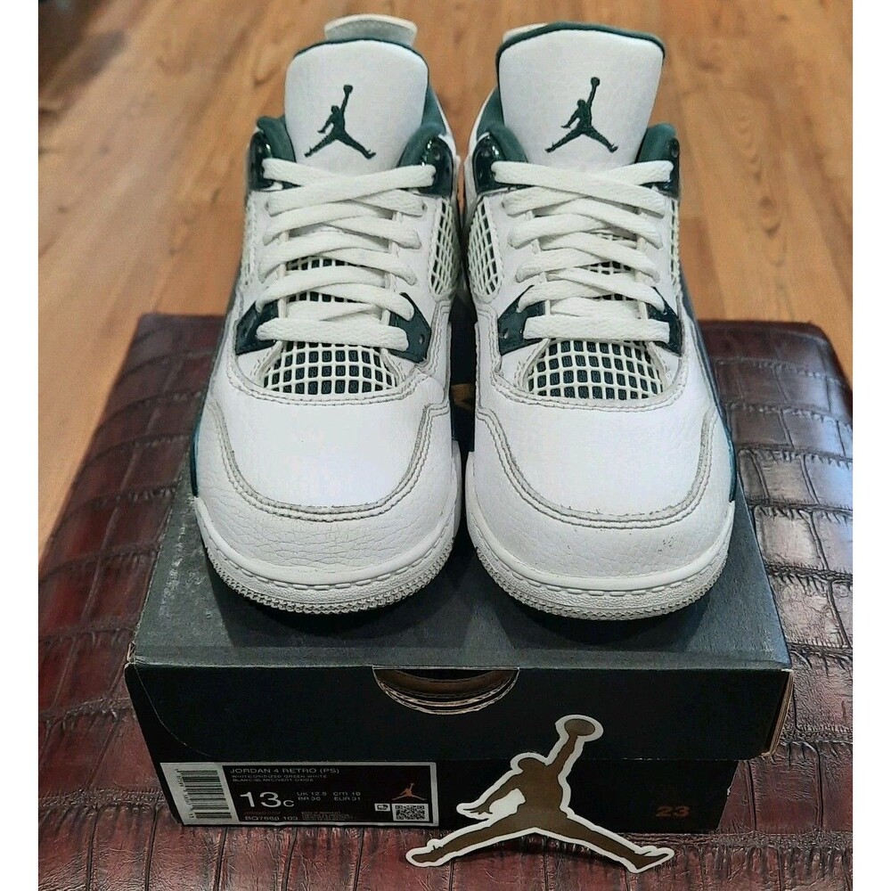 Nike Air Jordan 4 Retro PS Kids Size 13C White Oxidized Green BQ7669-103  OG BOX